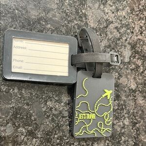 2 PK Let’s Travel Black and Green Luggage Tags Travel Set NWOT